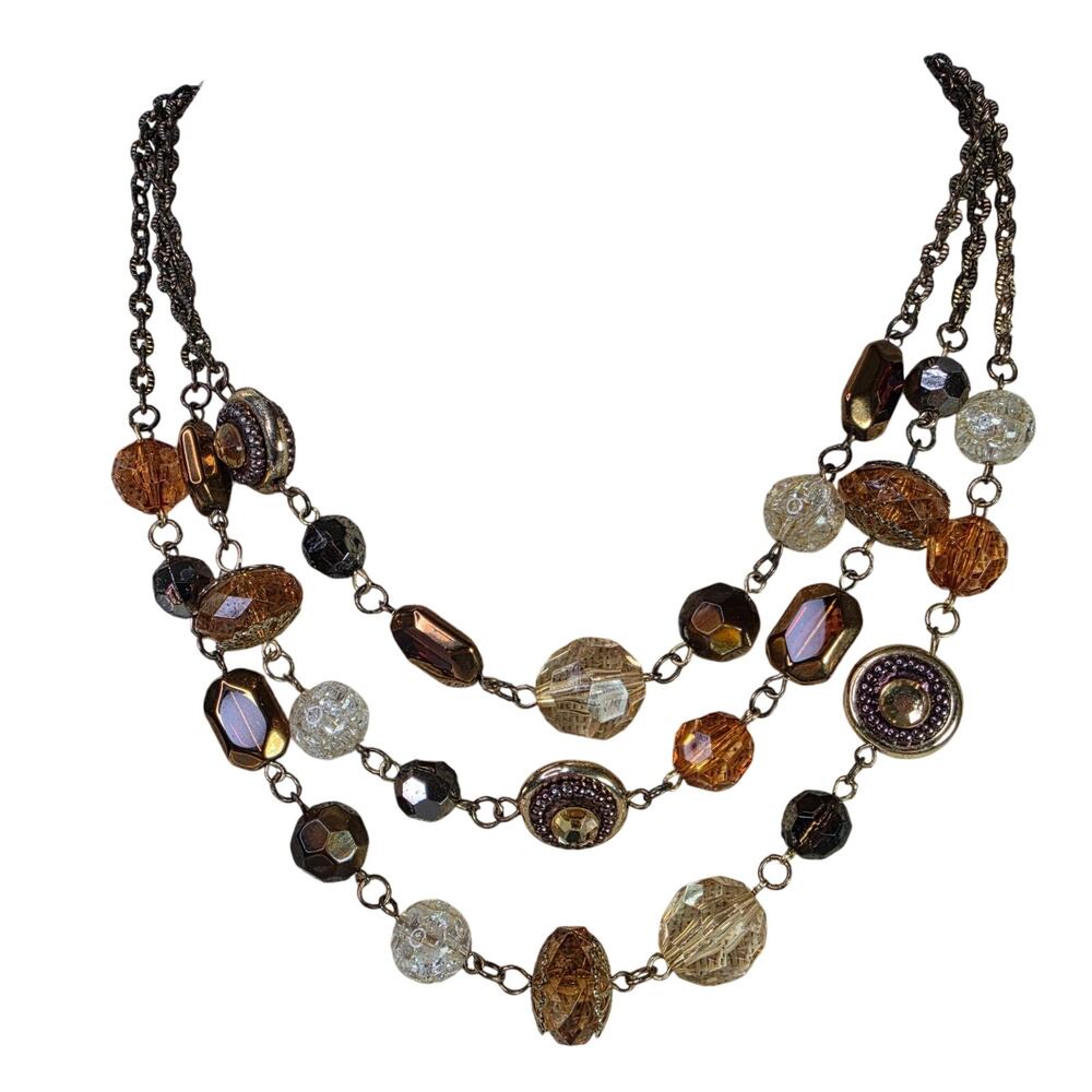 Vintage Necklace Earthy Hippie Multi Chain 18 Inch Brown Orange Beads